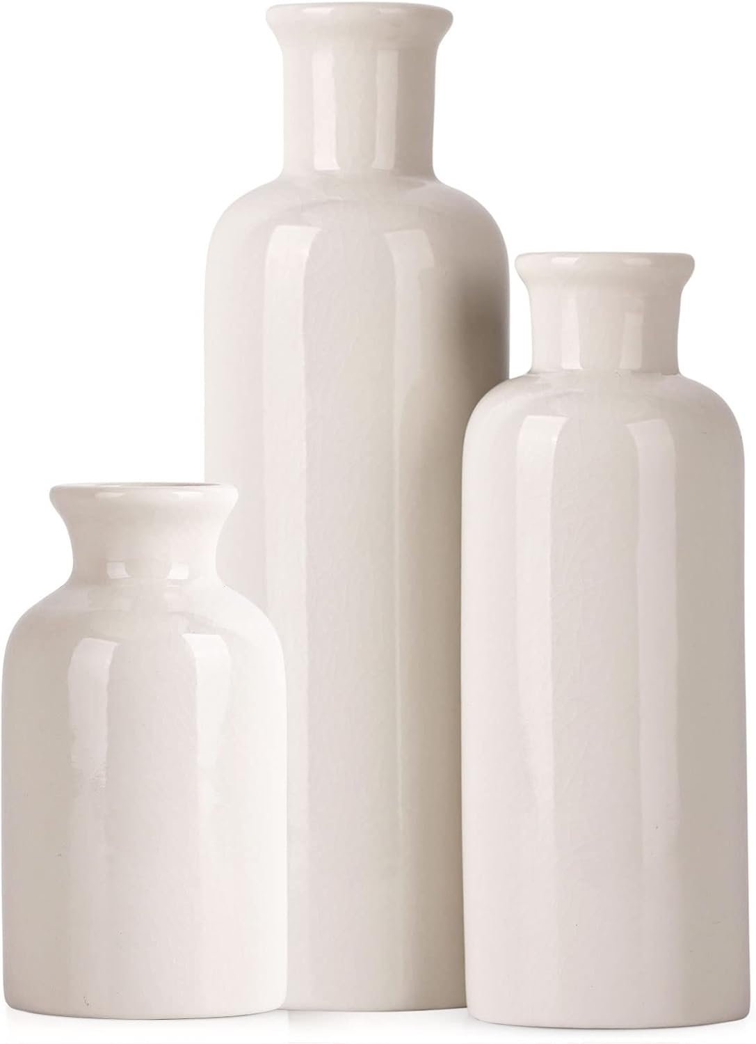 Blue Ceramic Vase Set - 3 Blue Small Vases, Farmhouse Country Flower Vase Home Decor, Living Room Decoration, Table Decoration, Fireplace Decor, and Entrance Decorations Centerpieces