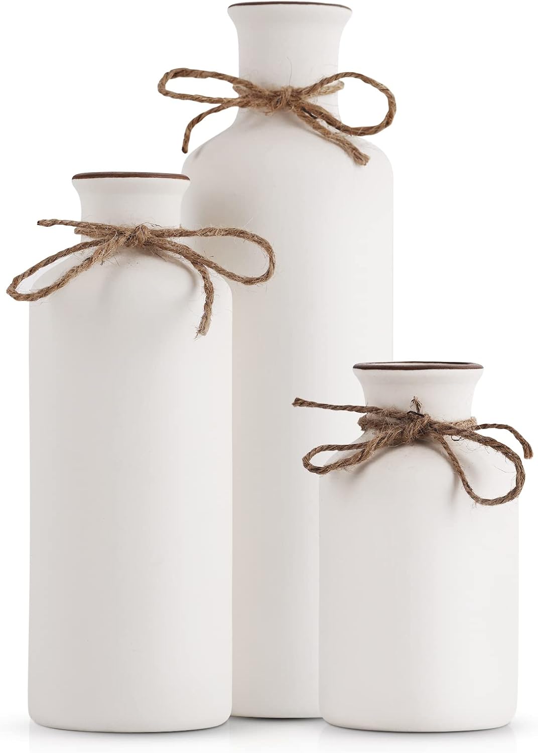 Blue Ceramic Vase Set - 3 Blue Small Vases, Farmhouse Country Flower Vase Home Decor, Living Room Decoration, Table Decoration, Fireplace Decor, and Entrance Decorations Centerpieces