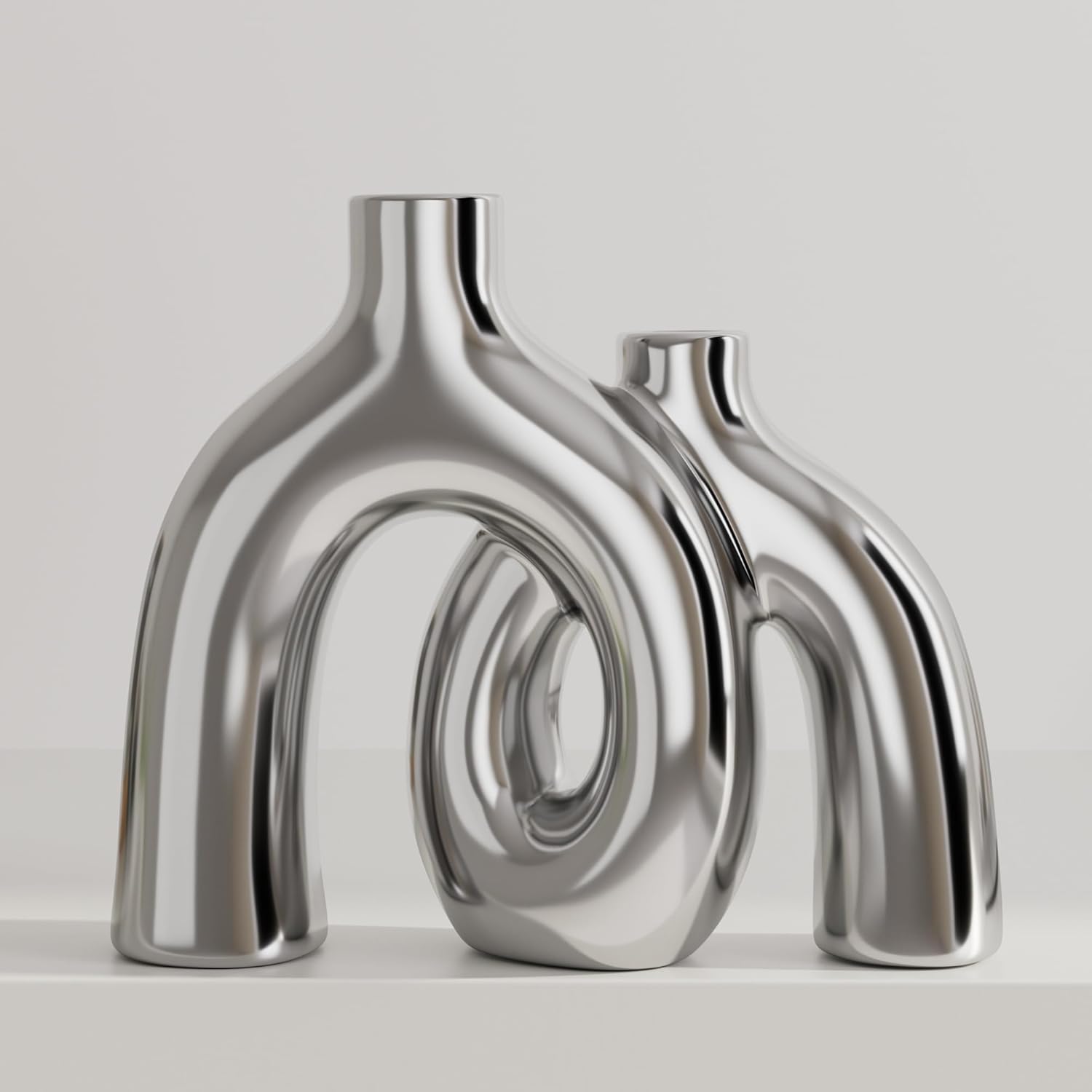 Hug Donut Decorative Vase Set - Modern Nordic Boho Style Vases Home Decor, Matte Ceramic Decorations for Living Room Shelf, Bookshelf Mantle Entryway Table or Console Décor (Cream White)