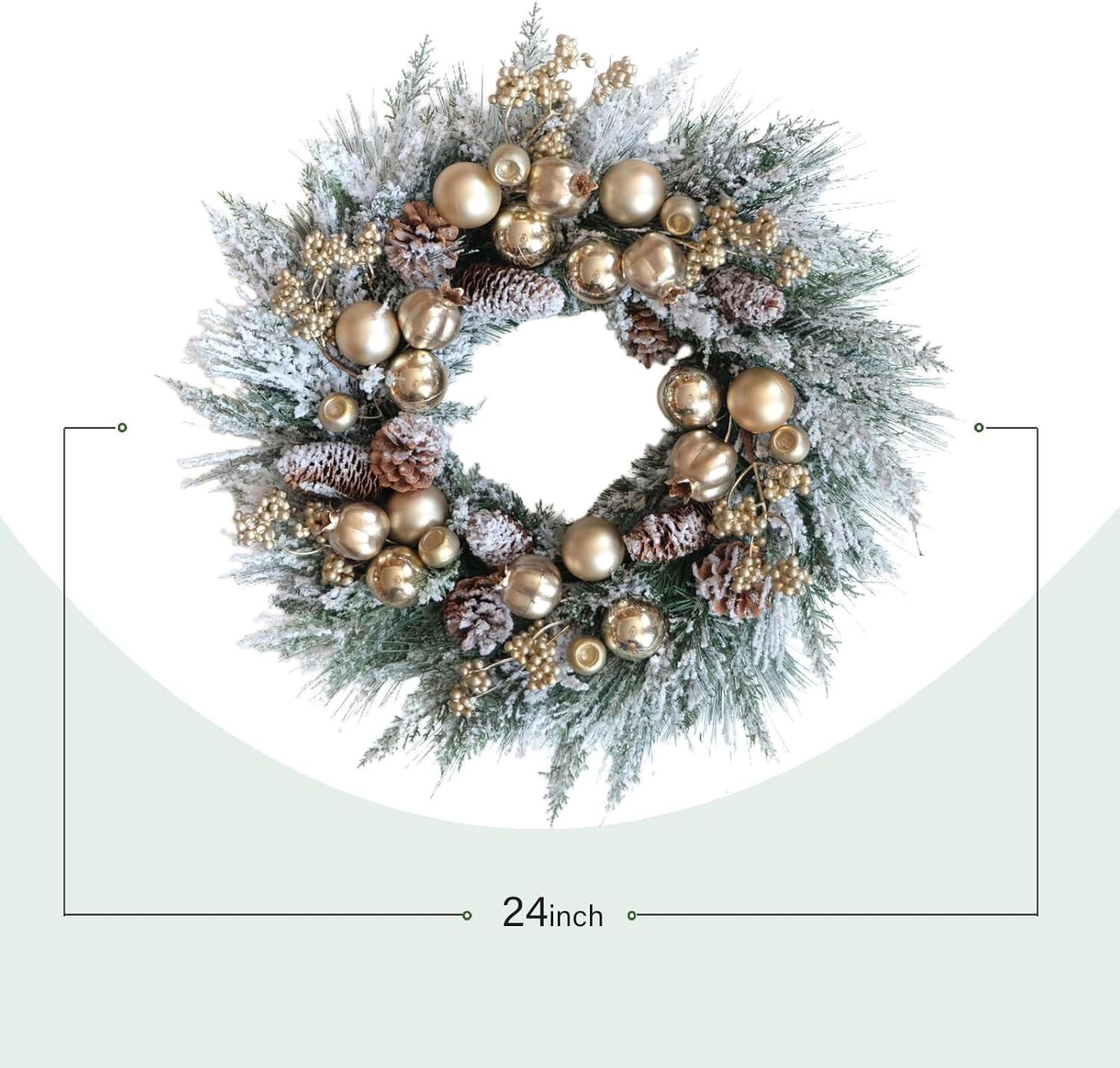 Artificial Christmas Wreath for Front Door 24 Inch Door Wreath with Pine Needles Pine Cones and Gold Ball Winter Farmhouse Home Hoilday Christmas Party Decorations Indoor/Outdoor