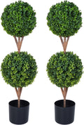 35'' Artificial Double Ball Boxwood Topiary Trees Set of 2, 3ft Faux Topiaries for Indoor and Outdoor Home, Porch, or Garden Decor