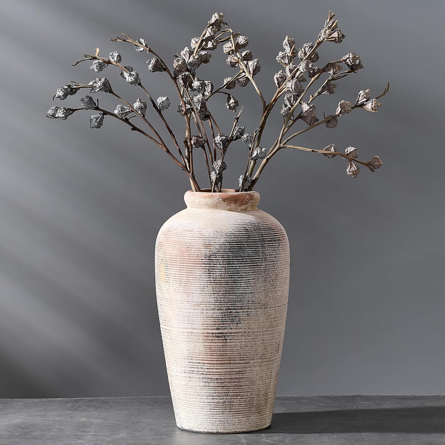 Large Ceramic Rustic Vase, 11 inch Minimalist Decorative Farmhouse Tall Vase for Home Decor, Living Room, Shelf Decor, Enterway, Wedding, Table Decoration, Bronze
