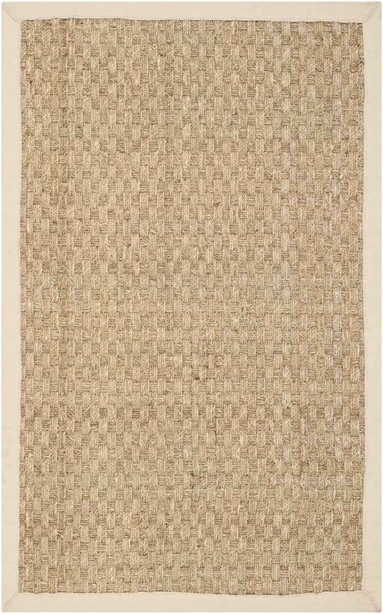 SAFAVIEH Natural Fiber Collection Runner Rug - 2'6" x 8', Natural & Beige, Seagrass, Basketweave Pattern with Border (NF114A)
