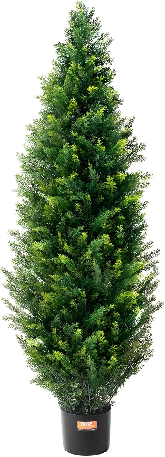 VEVOR Artificial Topiary Cedar Tree, 48 inch Tall (2 Pieces), with Extra Leaves & Pot Faux Evergreen Fake Pine Cypress Trees Plant, UV Rated Artificial Greenery Set for Home Decor Indoor/Outdoor
