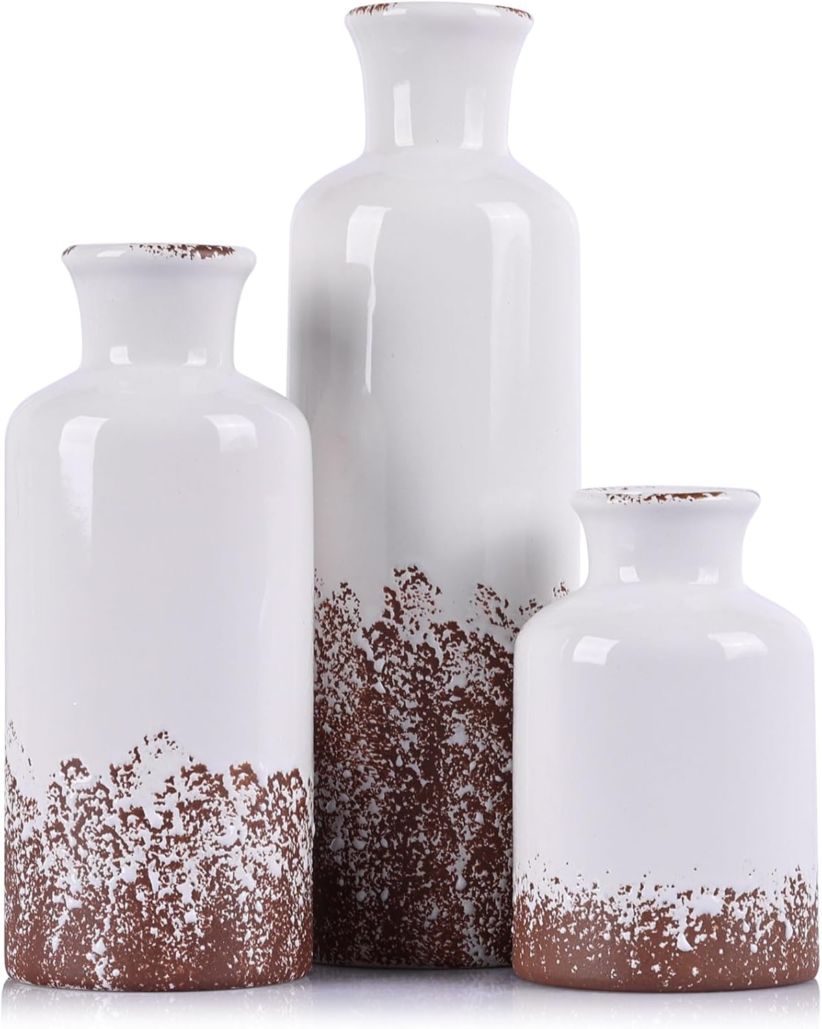 Blue Ceramic Vase Set - 3 Blue Small Vases, Farmhouse Country Flower Vase Home Decor, Living Room Decoration, Table Decoration, Fireplace Decor, and Entrance Decorations Centerpieces