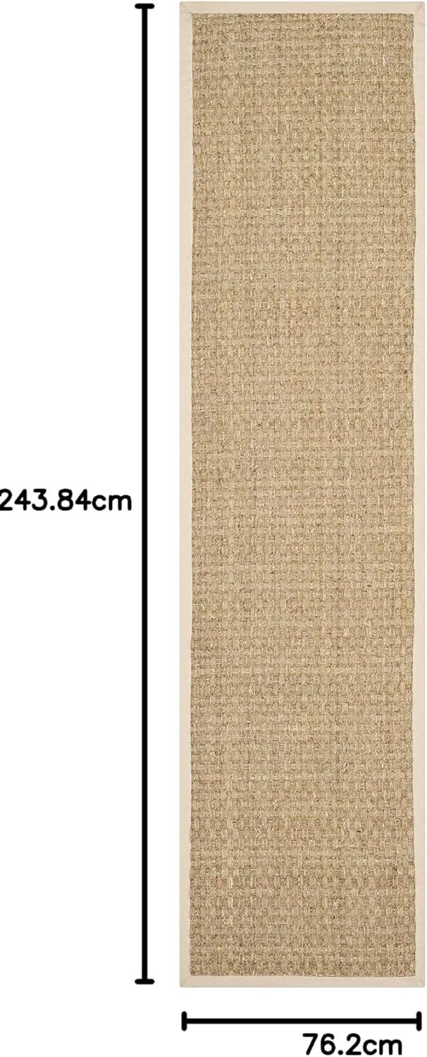 SAFAVIEH Natural Fiber Collection Runner Rug - 2'6" x 8', Natural & Beige, Seagrass, Basketweave Pattern with Border (NF114A)