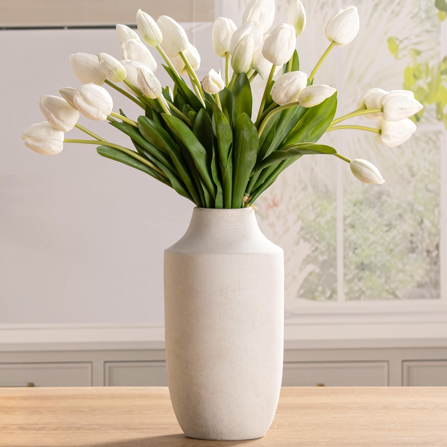 Mitt&Ditt Ceramic Flower Vase, 5.3 inch Off-White Farmhouse Rustic Vase, Handcrafted Weathered Pottery Vases, Small Flower Terracotta Vases for Home Decor, Living Room, Table, Shelf