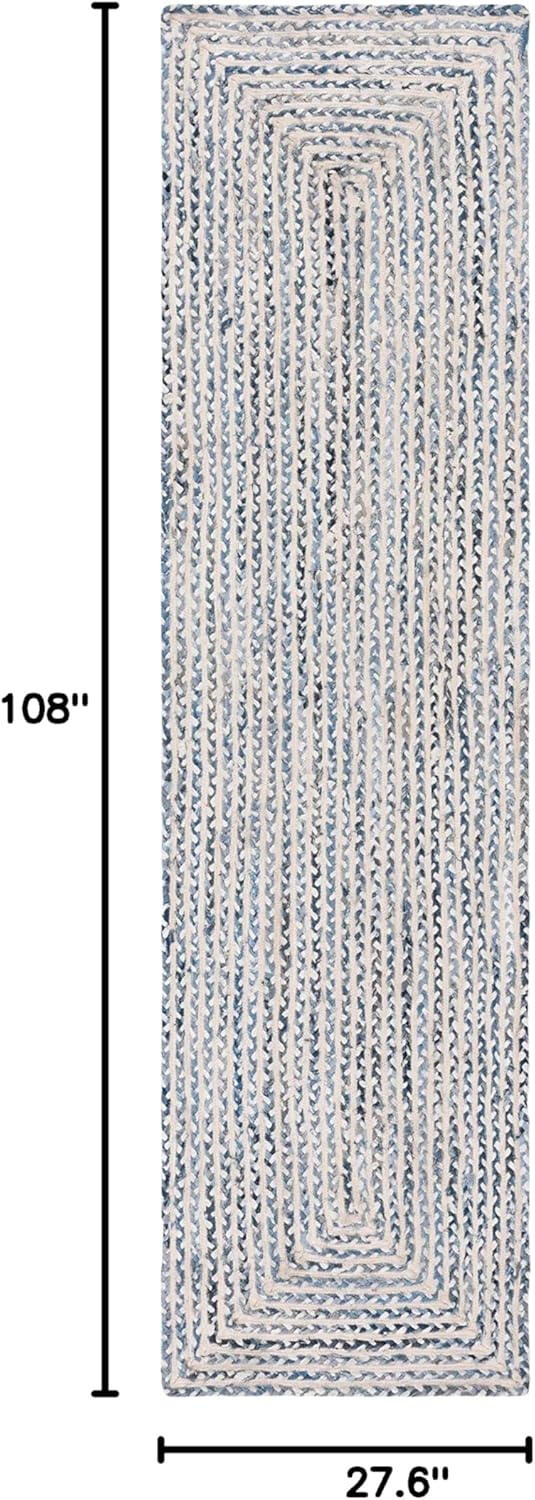 SAFAVIEH Braided Collection Runner Rug - 2'3" x 9', Blue & Ivory, Handmade Farmhouse Cotton, Ideal for High Traffic Areas in Living Room, Bedroom (BRD260M)