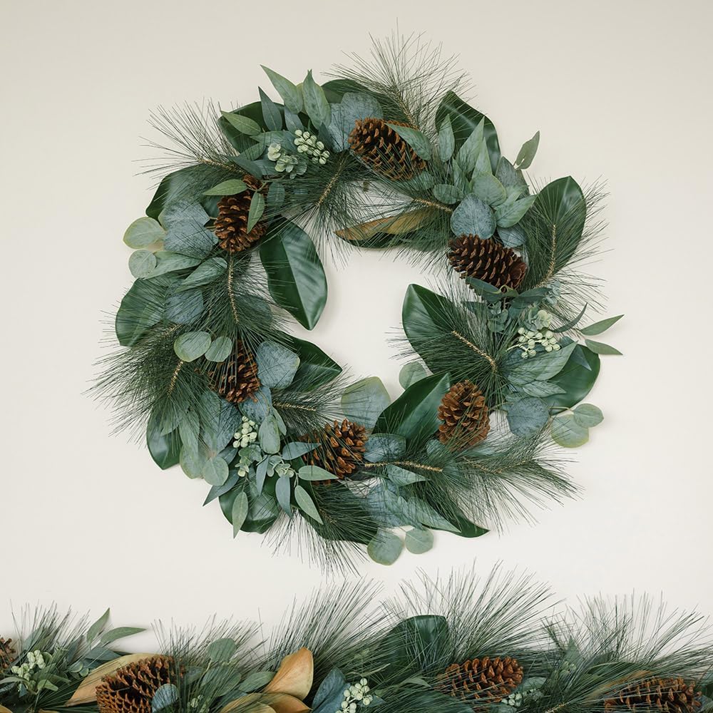CG Hunter Holiday Collection Faux Wreath, Premium Artificial Indoor and Outdoor Large 30" Magnolia Leaf Christmas Wreath, Christmas Decorations and Holiday Greenery