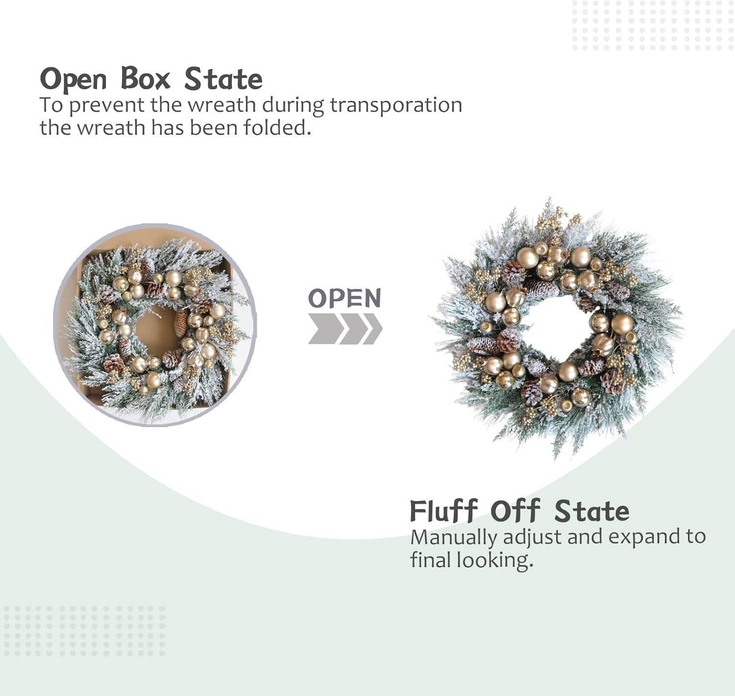 Artificial Christmas Wreath for Front Door 24 Inch Door Wreath with Pine Needles Pine Cones and Gold Ball Winter Farmhouse Home Hoilday Christmas Party Decorations Indoor/Outdoor