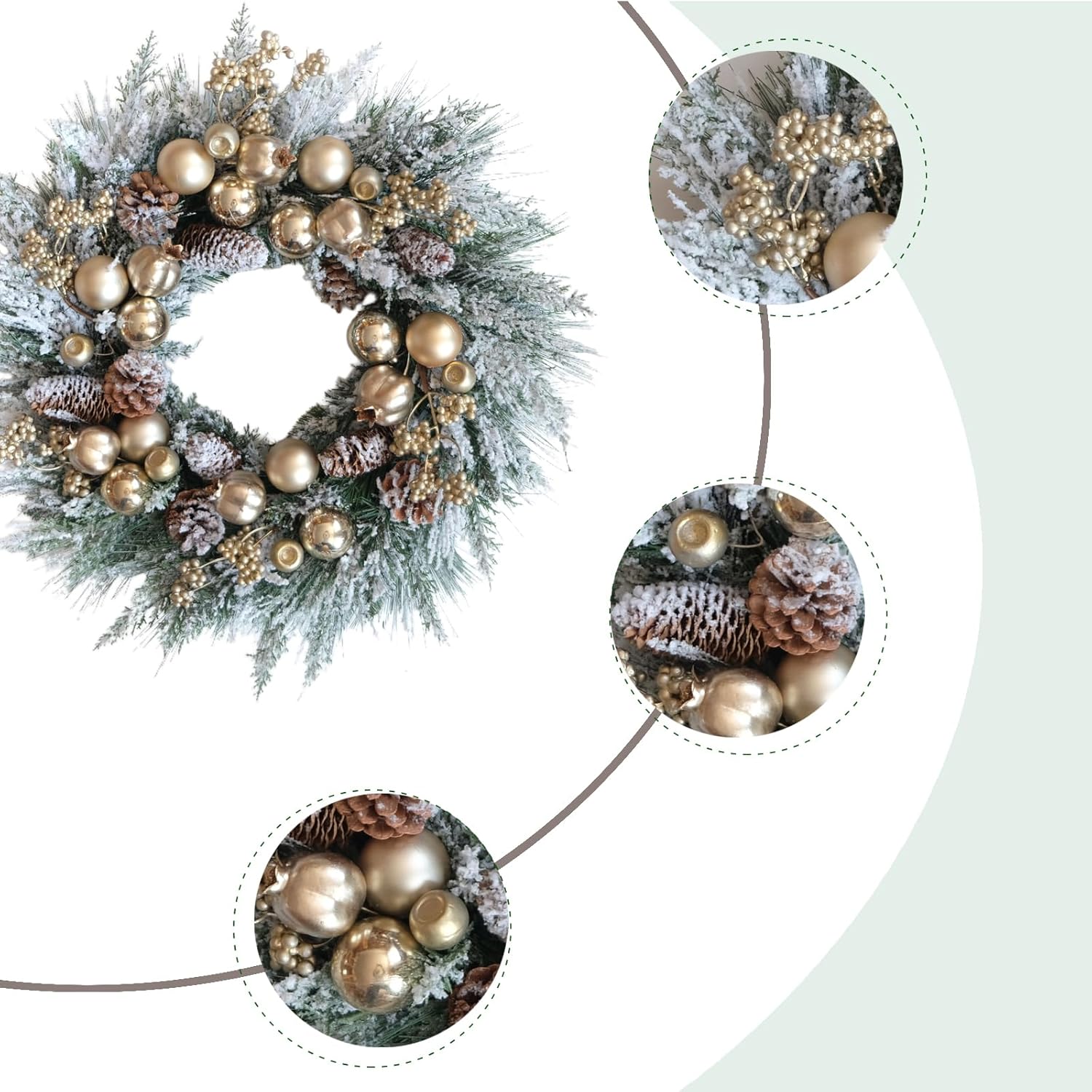 Artificial Christmas Wreath for Front Door 24 Inch Door Wreath with Pine Needles Pine Cones and Gold Ball Winter Farmhouse Home Hoilday Christmas Party Decorations Indoor/Outdoor