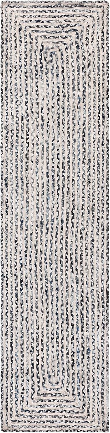 SAFAVIEH Braided Collection Runner Rug - 2'3" x 9', Blue & Ivory, Handmade Farmhouse Cotton, Ideal for High Traffic Areas in Living Room, Bedroom (BRD260M)