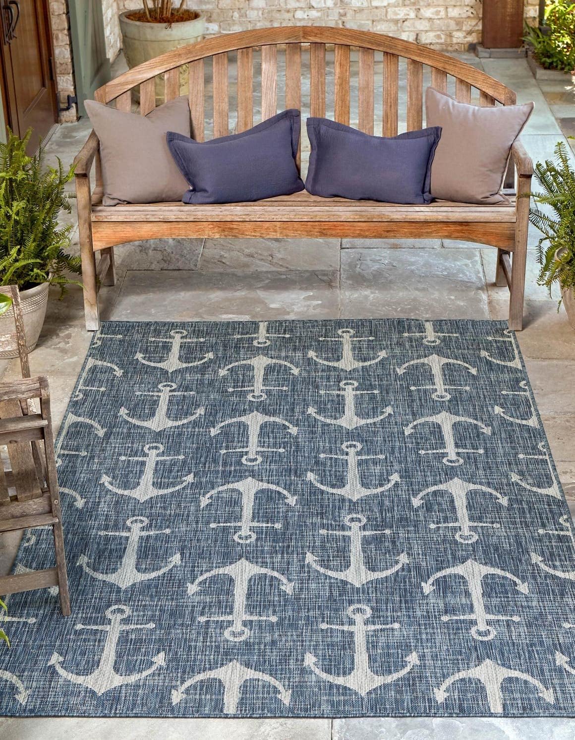 Unique Loom Outdoor Coastal Collection Area Rug - Ahoy (2' 7" x 12' Runner, Blue/ Ivory)