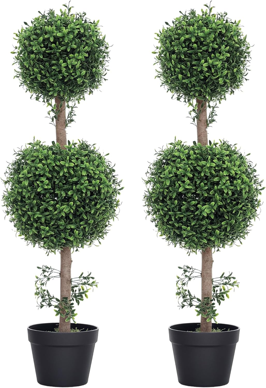 HOMCOM Artificial Plants Topiary Ball-Shaped Boxwood Trees in Pot Set of 2 Fake Plants for Home Indoor Outdoor Front Porch Decor, 40 Inch, Green