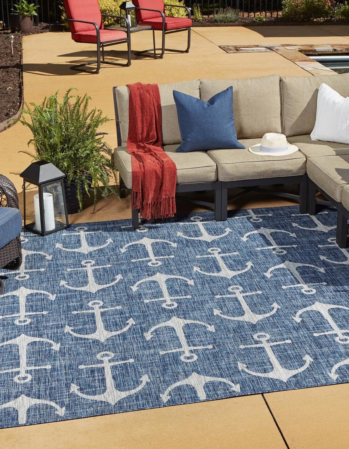 Unique Loom Outdoor Coastal Collection Area Rug - Ahoy (2' 7" x 12' Runner, Blue/ Ivory)