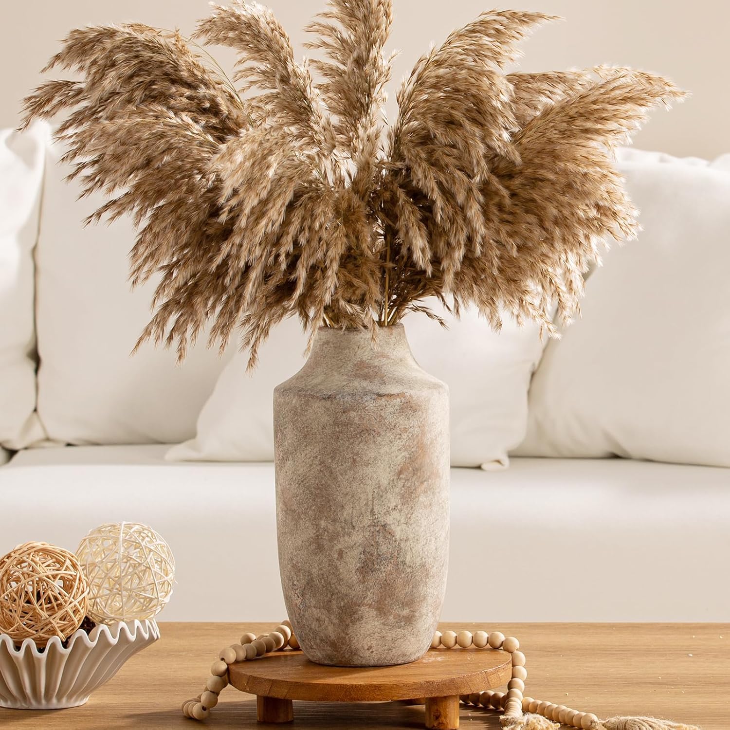 Mitt&Ditt Ceramic Flower Vase with Handles, 11 inch Tall Vase for Centerpieces, Large Decorative Terracotta Vases, Farmhouse Rustic Vases for Home Decor, Living Room, Table, Neutral