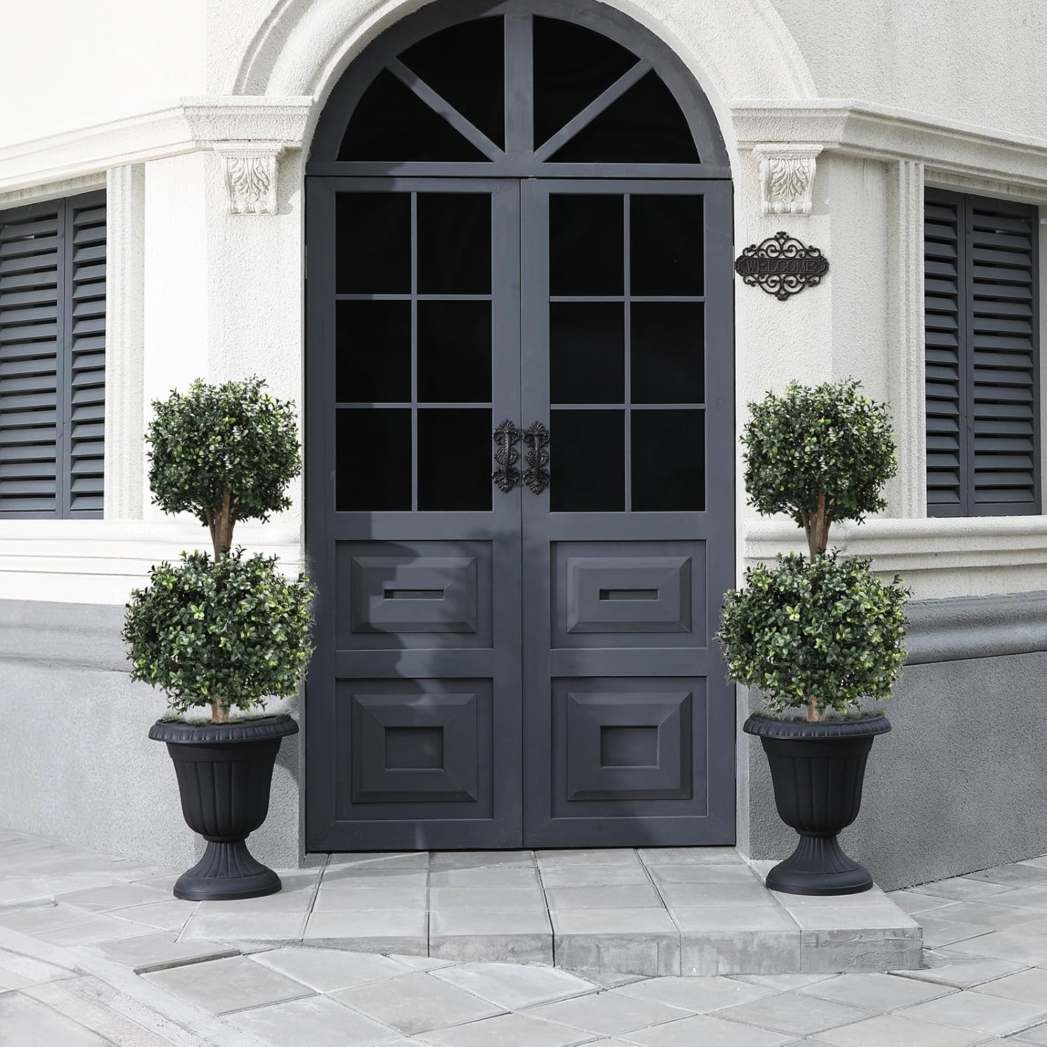 3Ft-35'' Artificial Boxwood Double Ball Topiary Trees,2PACK Faux Topiaries Tree Store Garden Indoor&Outdoor for Porch Home Decor