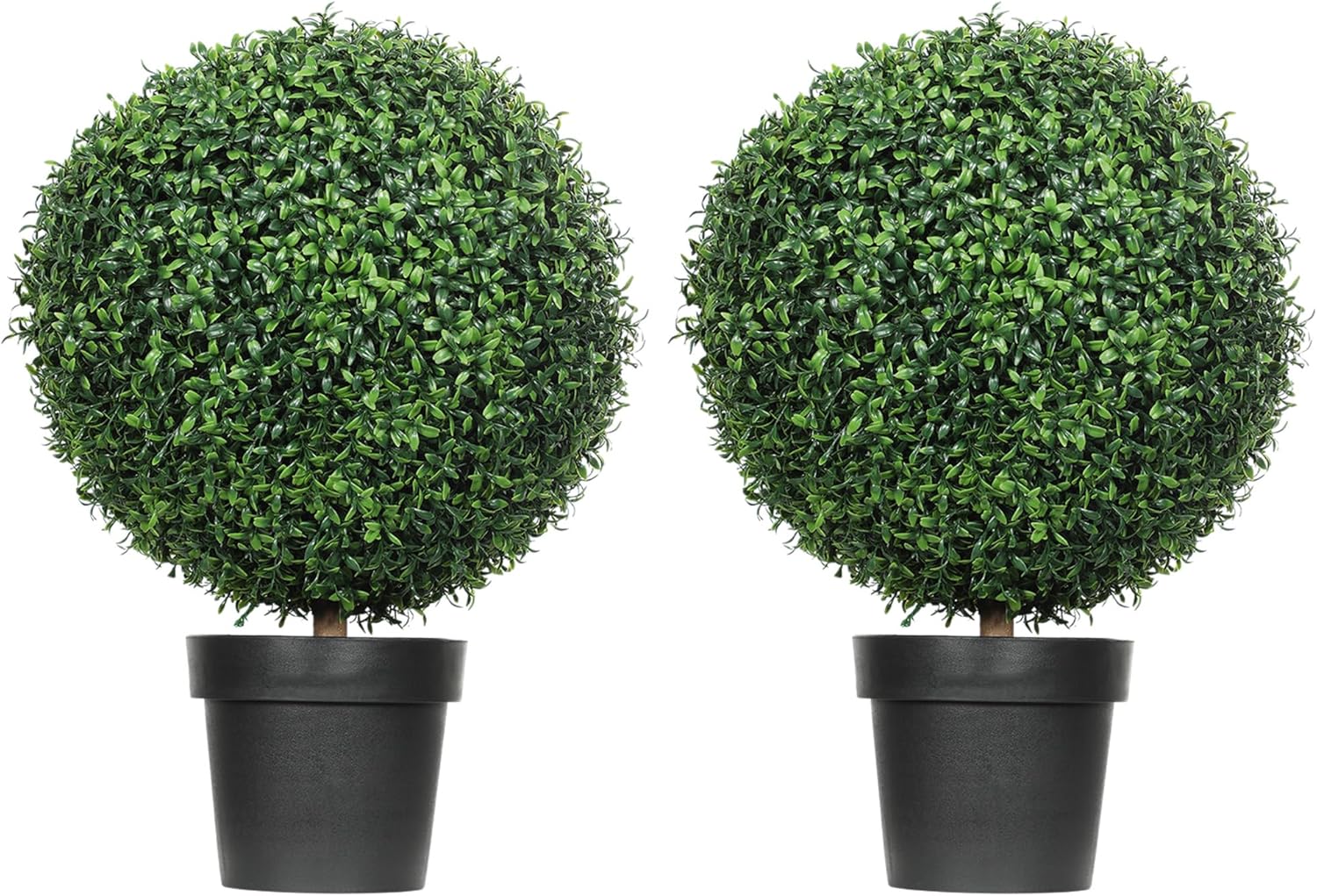 HOMCOM Artificial Plants Topiary Ball-Shaped Boxwood Trees in Pot Set of 2 Fake Plants for Home Indoor Outdoor Front Porch Decor, 40 Inch, Green