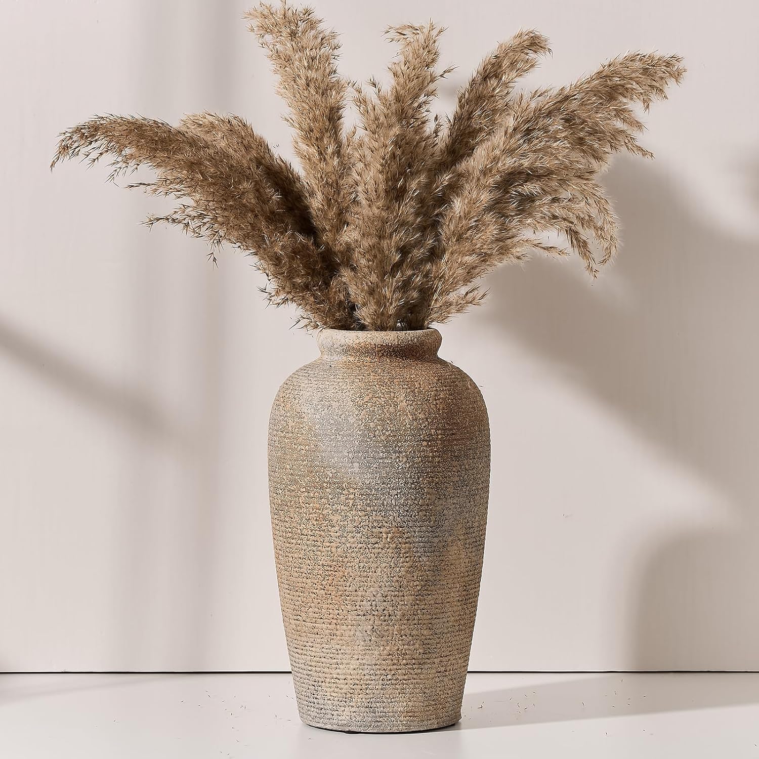 Large Ceramic Rustic Vase, 11 inch Minimalist Decorative Farmhouse Tall Vase for Home Decor, Living Room, Shelf Decor, Enterway, Wedding, Table Decoration, Bronze