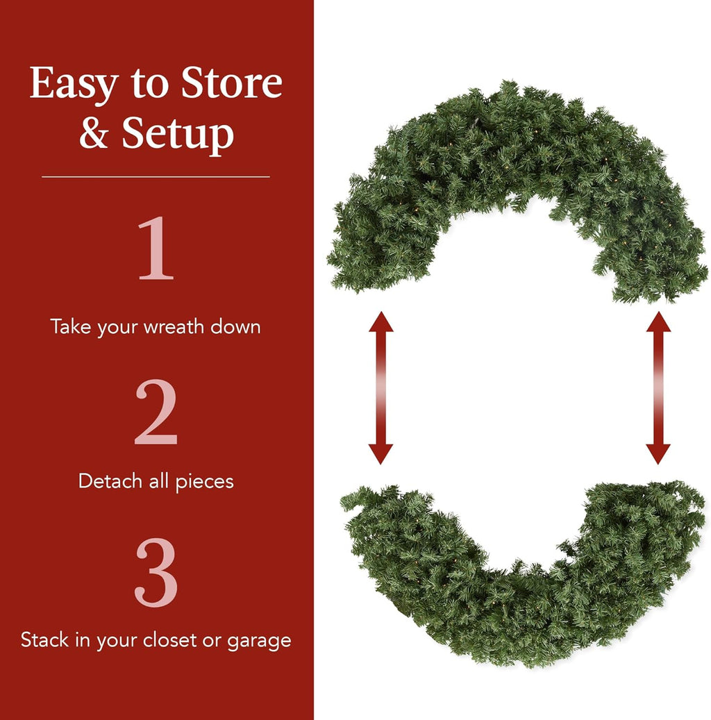 Best Choice Products 48in Large Artificial Pre-Lit Fir Christmas Wreath Holiday Accent Decoration for Door, Mantel w/Red Lighted Bow, 250 LED Lights, 714 PVC Tips, Power Plug-in