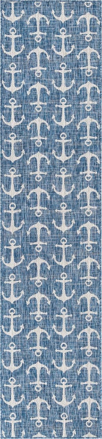 Unique Loom Outdoor Coastal Collection Area Rug - Ahoy (2' 7" x 12' Runner, Blue/ Ivory)