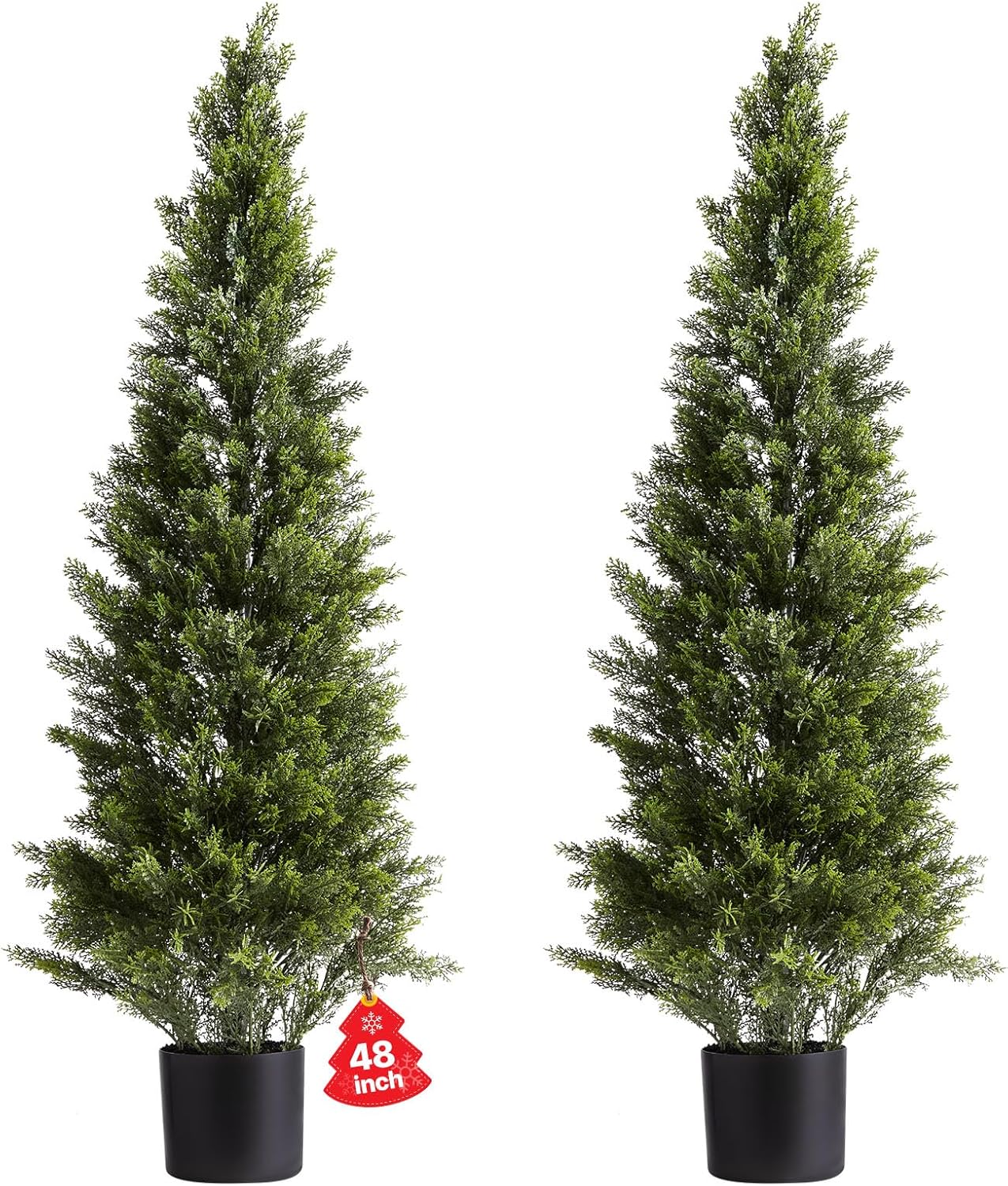 VEVOR Artificial Topiary Cedar Tree, 48 inch Tall (2 Pieces), with Extra Leaves & Pot Faux Evergreen Fake Pine Cypress Trees Plant, UV Rated Artificial Greenery Set for Home Decor Indoor/Outdoor