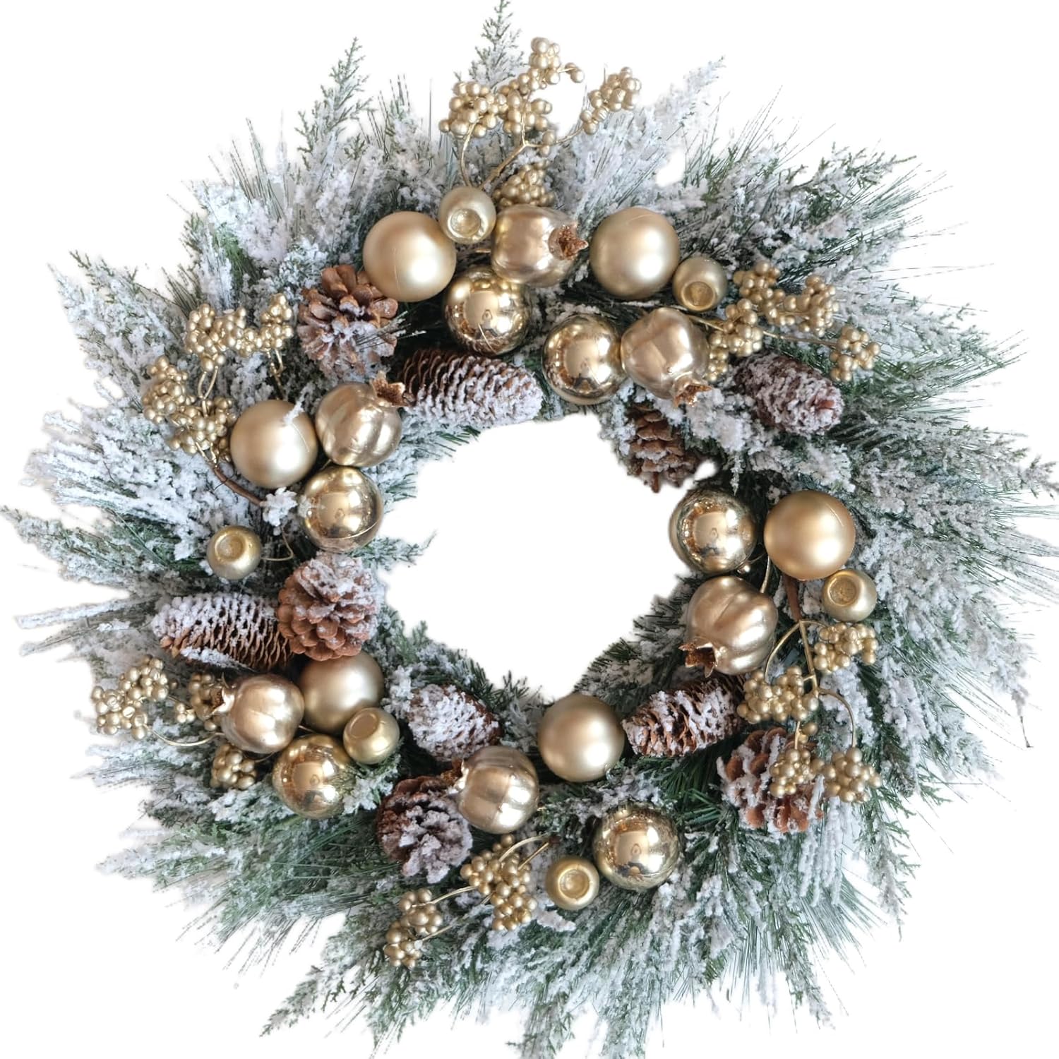 Artificial Christmas Wreath for Front Door 24 Inch Door Wreath with Pine Needles Pine Cones and Gold Ball Winter Farmhouse Home Hoilday Christmas Party Decorations Indoor/Outdoor