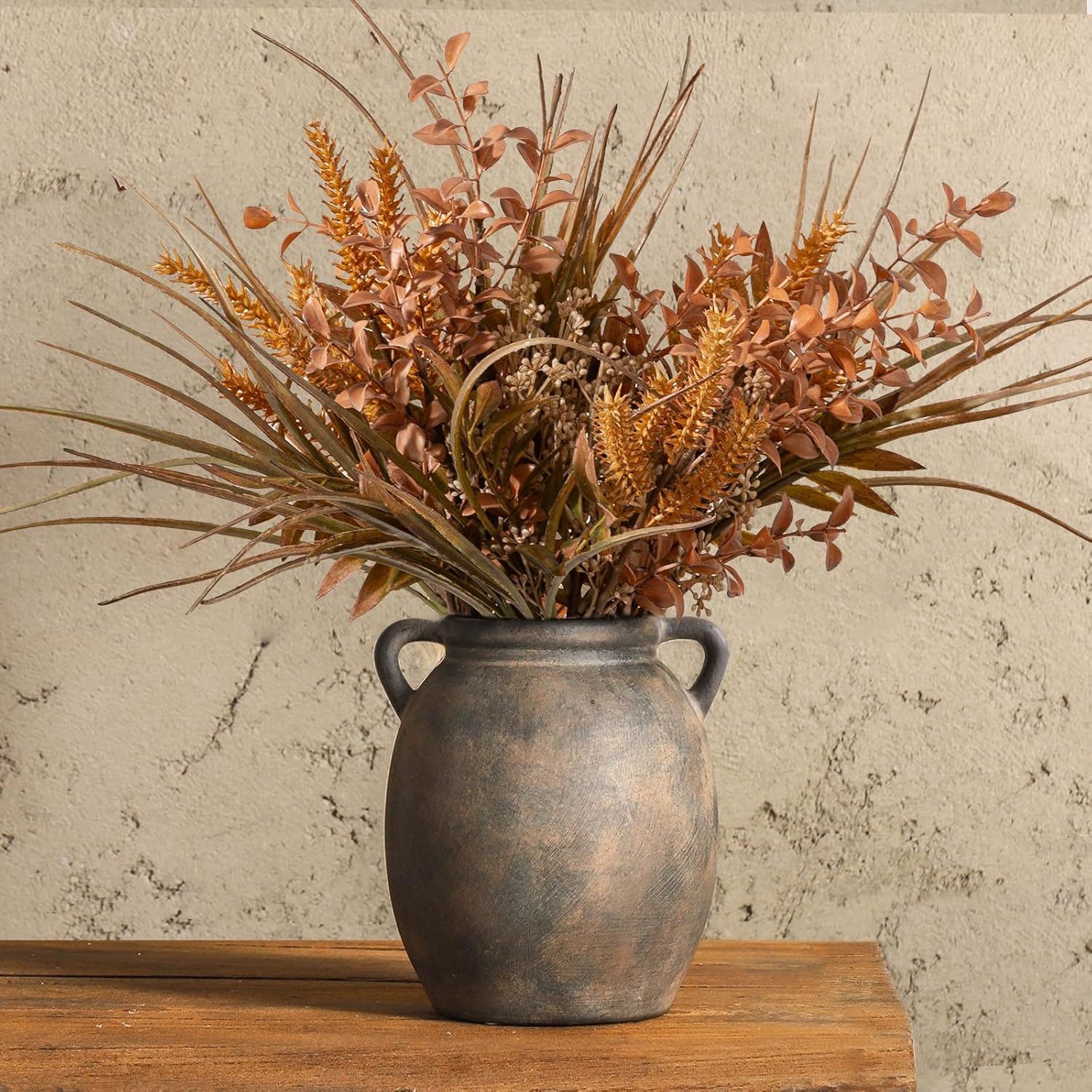 Ceramic Flower Vase 7.6 inch Farmhouse Rustic Vase Decorative Pottery Terracotta Vases for Home Decor Table Mantle Fireplace Living Room Bathroom Wedding Centerpiece (Whitewashed)