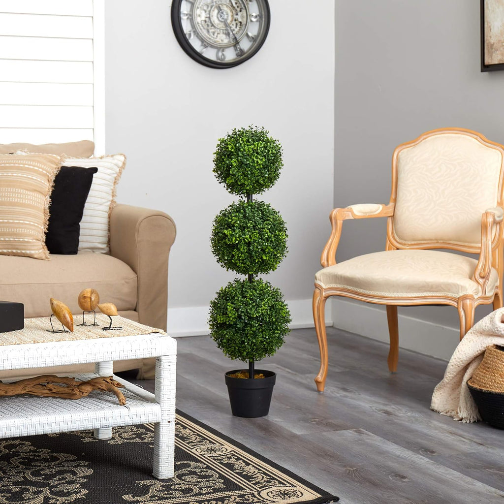 Nearly Natural 3ft. Artificial Triple Ball Boxwood Topiary Tree (Indoor/Outdoor) T2021, Green