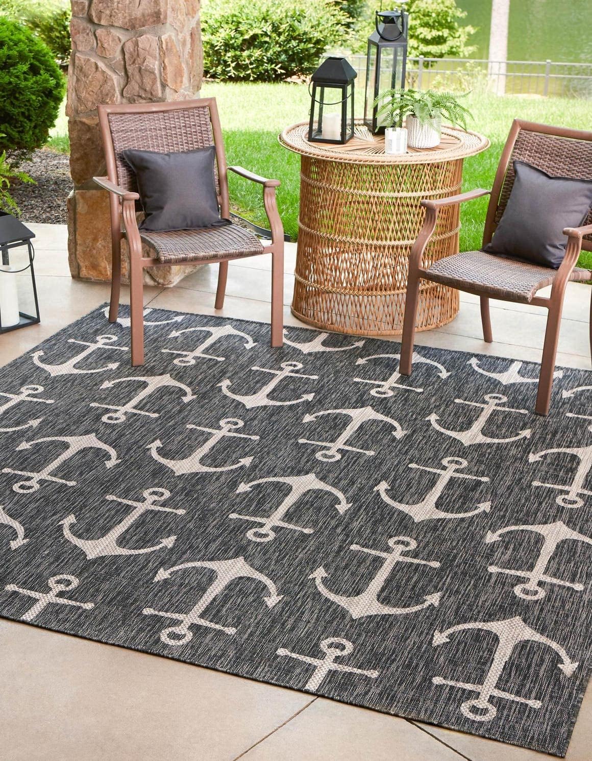 Unique Loom Outdoor Coastal Collection Area Rug - Ahoy (2' 7" x 12' Runner, Blue/ Ivory)
