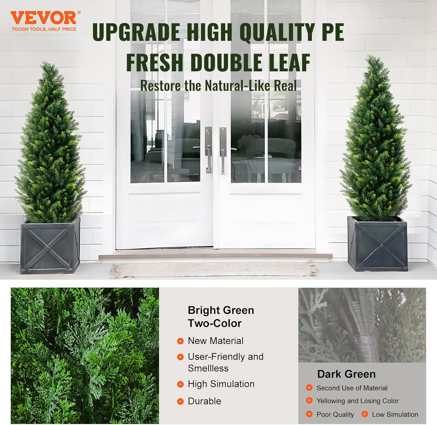 VEVOR Artificial Topiary Cedar Tree, 48 inch Tall (2 Pieces), with Extra Leaves & Pot Faux Evergreen Fake Pine Cypress Trees Plant, UV Rated Artificial Greenery Set for Home Decor Indoor/Outdoor