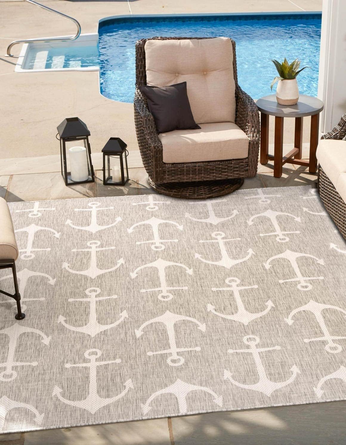 Unique Loom Outdoor Coastal Collection Area Rug - Ahoy (2' 7" x 12' Runner, Blue/ Ivory)