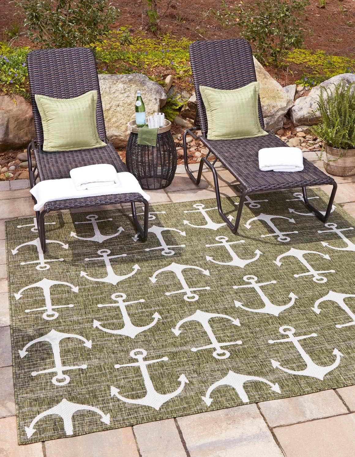 Unique Loom Outdoor Coastal Collection Area Rug - Ahoy (2' 7" x 12' Runner, Blue/ Ivory)