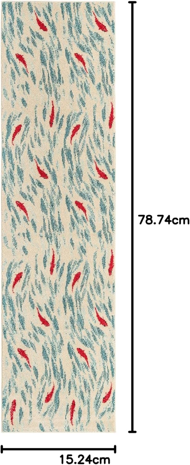 Unique Loom Positano Collection Coastal Modern Bright Colors Fish Beige Runner Rug (3' x 10')