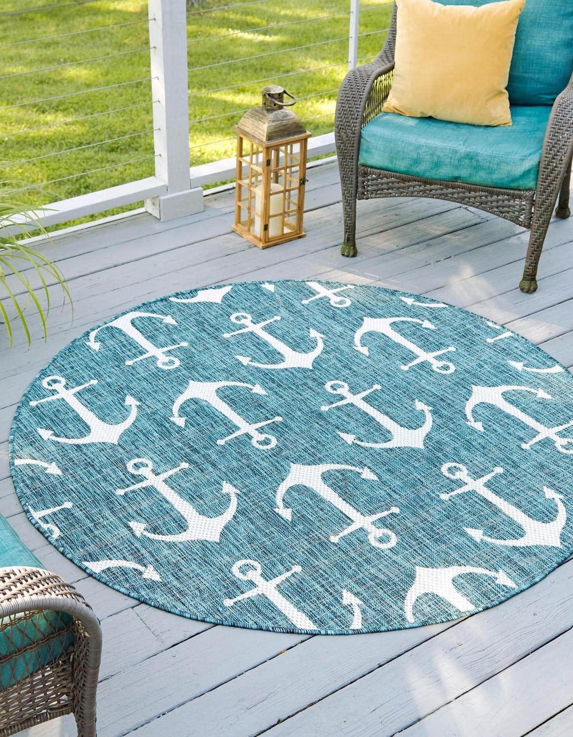 Unique Loom Outdoor Coastal Collection Area Rug - Ahoy (2' 7" x 12' Runner, Blue/ Ivory)