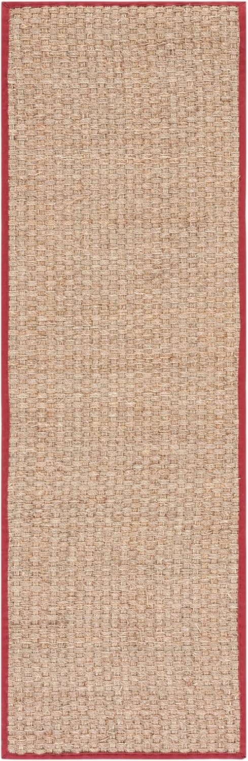 SAFAVIEH Natural Fiber Collection Runner Rug - 2'6" x 8', Natural & Beige, Seagrass, Basketweave Pattern with Border (NF114A)
