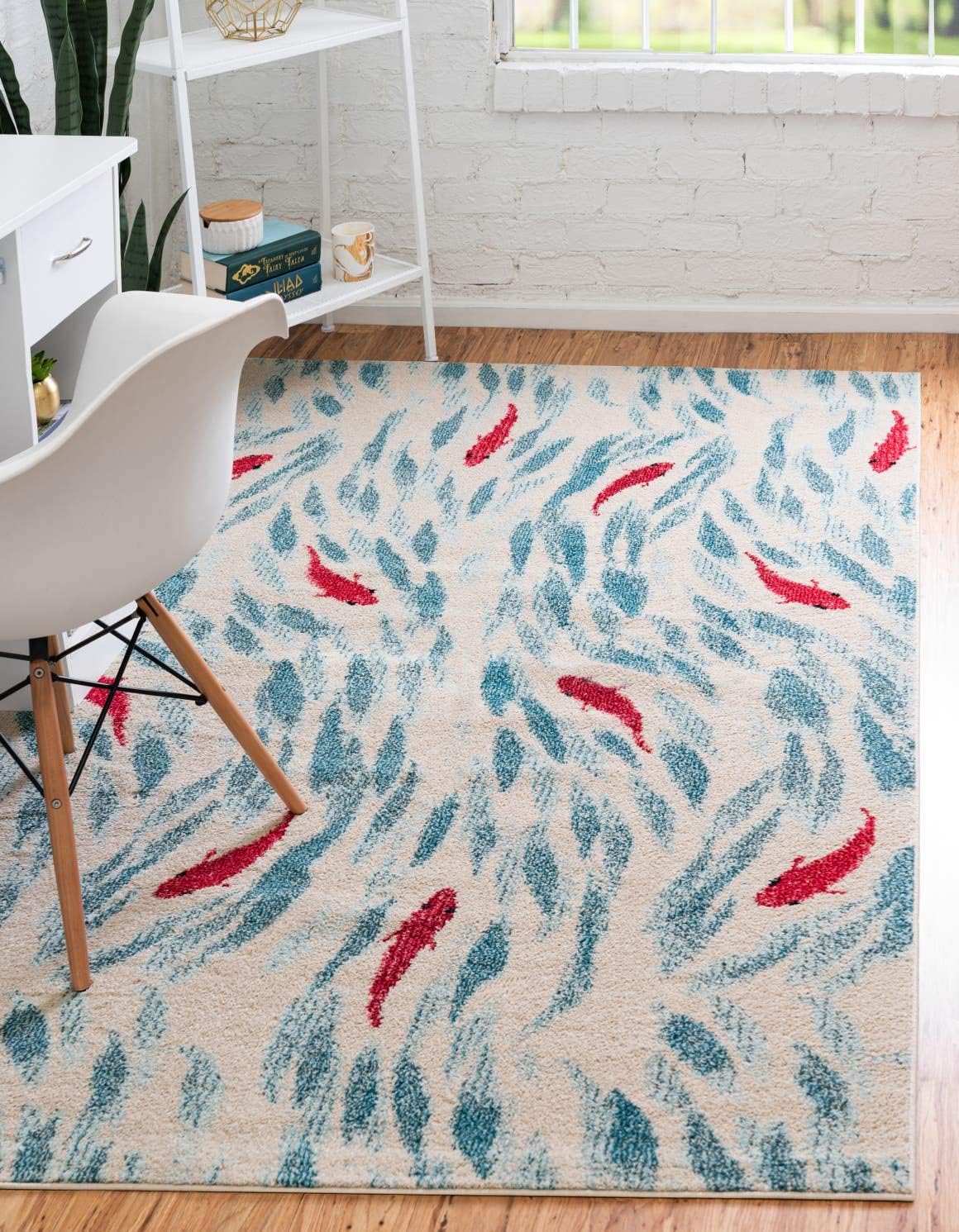 Unique Loom Positano Collection Coastal Modern Bright Colors Fish Beige Runner Rug (3' x 10')