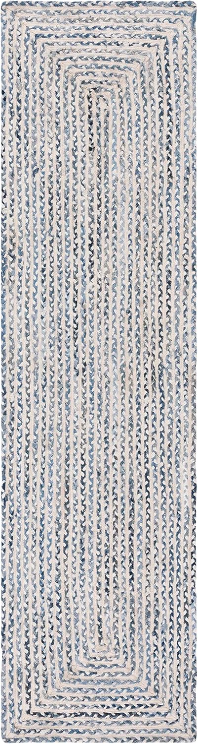 SAFAVIEH Braided Collection Runner Rug - 2'3" x 9', Blue & Ivory, Handmade Farmhouse Cotton, Ideal for High Traffic Areas in Living Room, Bedroom (BRD260M)
