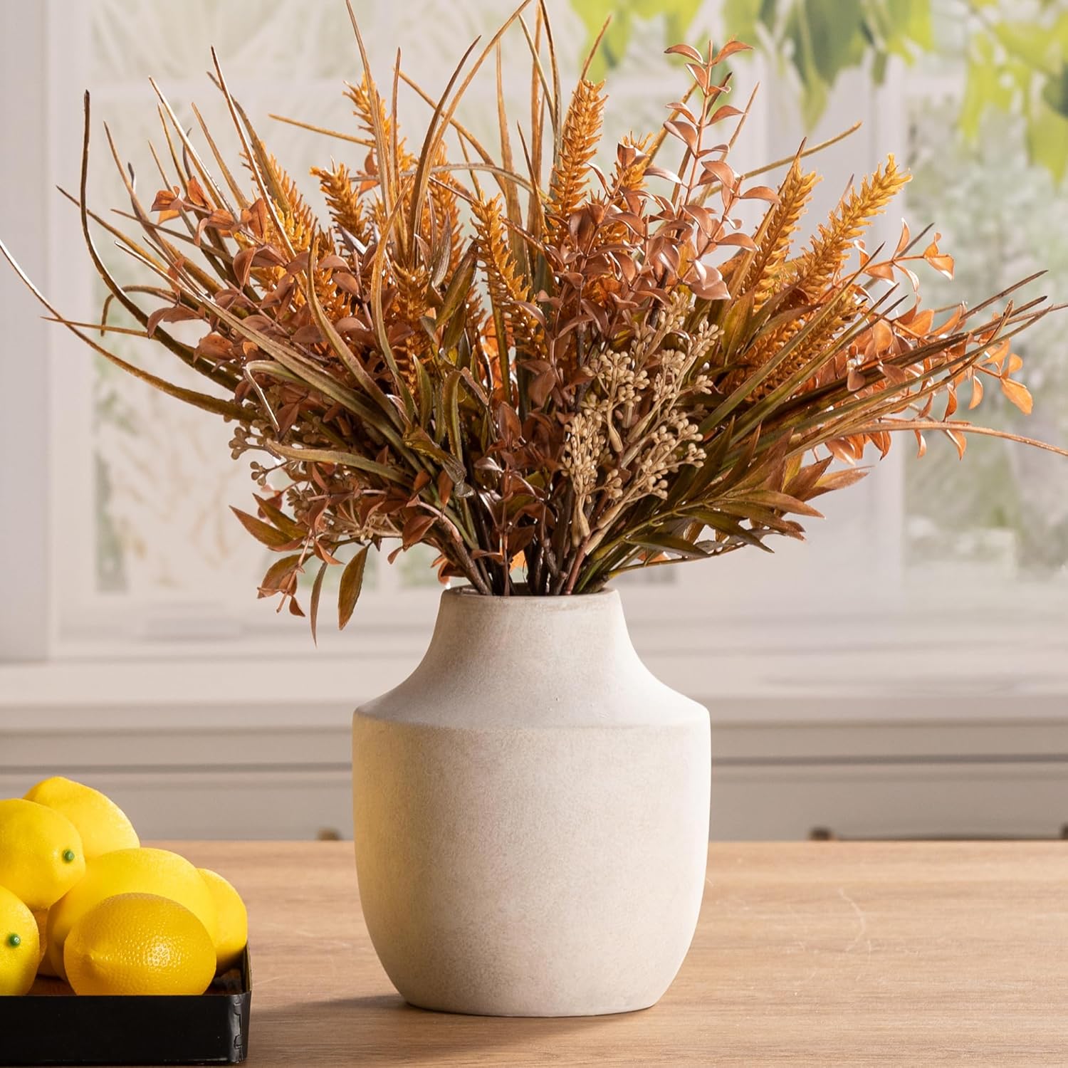 Mitt&Ditt Ceramic Flower Vase, 5.3 inch Off-White Farmhouse Rustic Vase, Handcrafted Weathered Pottery Vases, Small Flower Terracotta Vases for Home Decor, Living Room, Table, Shelf