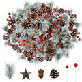Riceshoot 432 Pcs Christmas Picks and Sprays Pine Cone Red Berries Set Christmas Wreath Making Decoration Artificial Pine Branches Acorns Wooden Stars for Xmas Supplies Party DIY Crafts