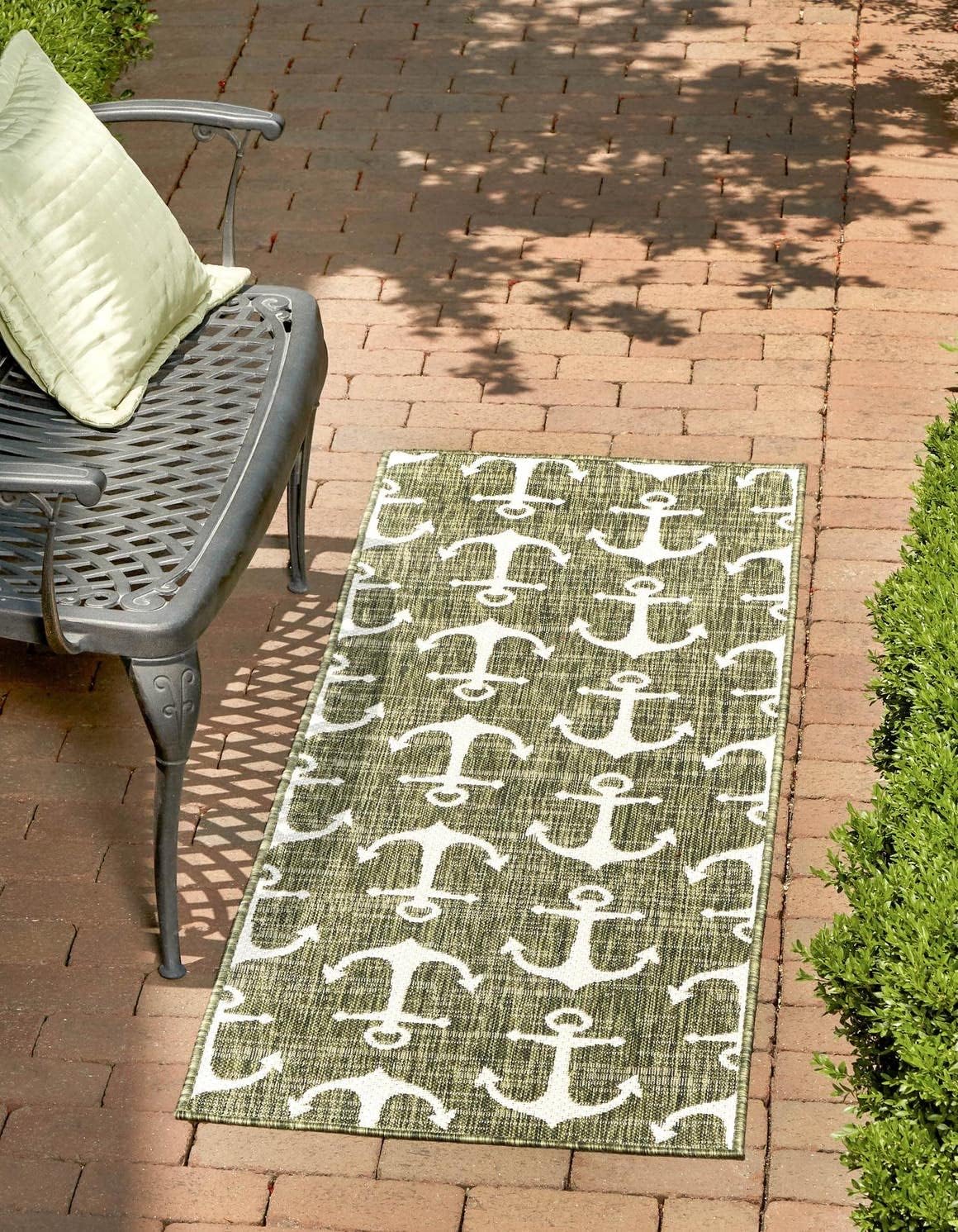 Unique Loom Outdoor Coastal Collection Area Rug - Ahoy (2' 7" x 12' Runner, Blue/ Ivory)