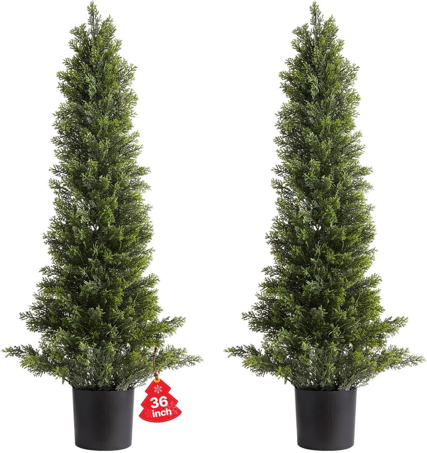 VEVOR Artificial Topiary Cedar Tree, 48 inch Tall (2 Pieces), with Extra Leaves & Pot Faux Evergreen Fake Pine Cypress Trees Plant, UV Rated Artificial Greenery Set for Home Decor Indoor/Outdoor