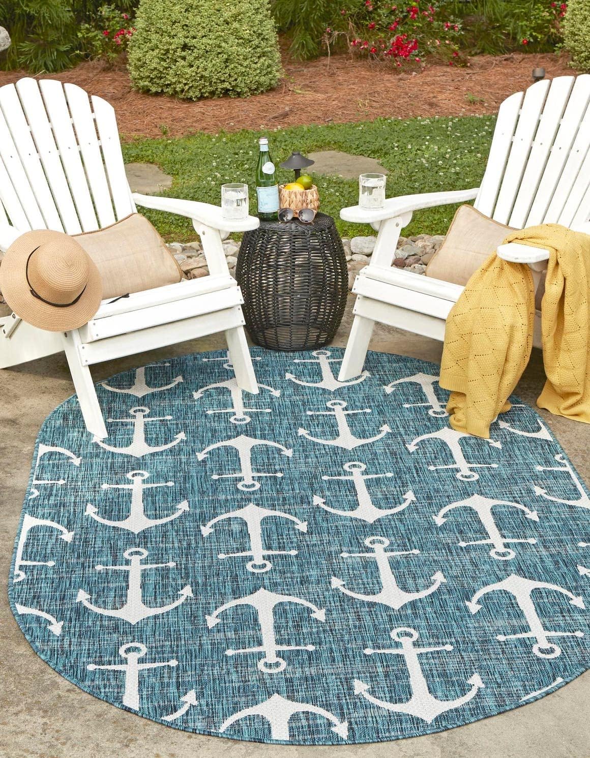 Unique Loom Outdoor Coastal Collection Area Rug - Ahoy (2' 7" x 12' Runner, Blue/ Ivory)