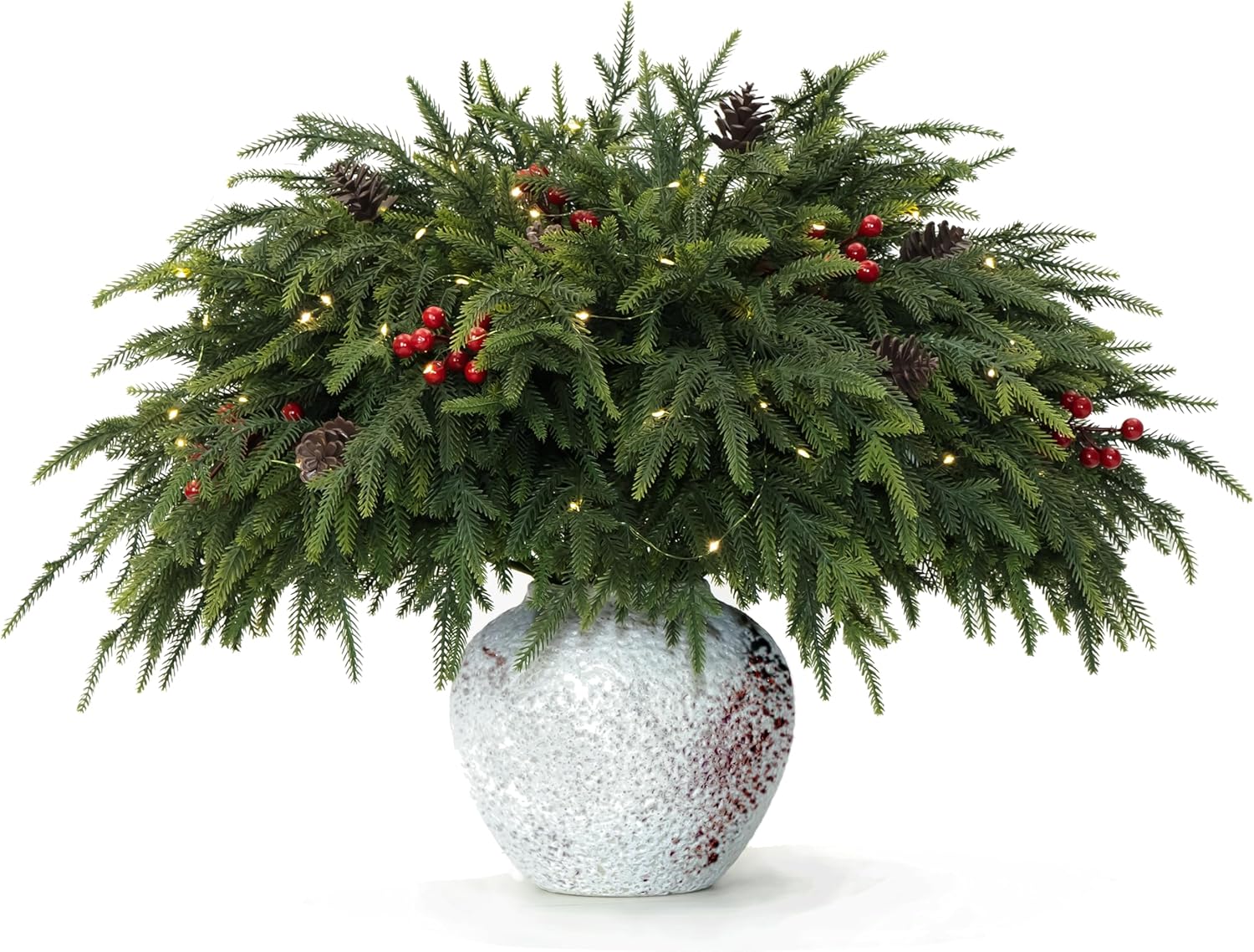 WHANLEY L&Q 20-Piece Set 23" Christmas Norfolk Pine Branches with Lights - Battery Operated Christmas Decorations - Warm Lights -Norfolk Pine Stems for Xmas DIY Crafts Garland Wreath- Christmas Decor