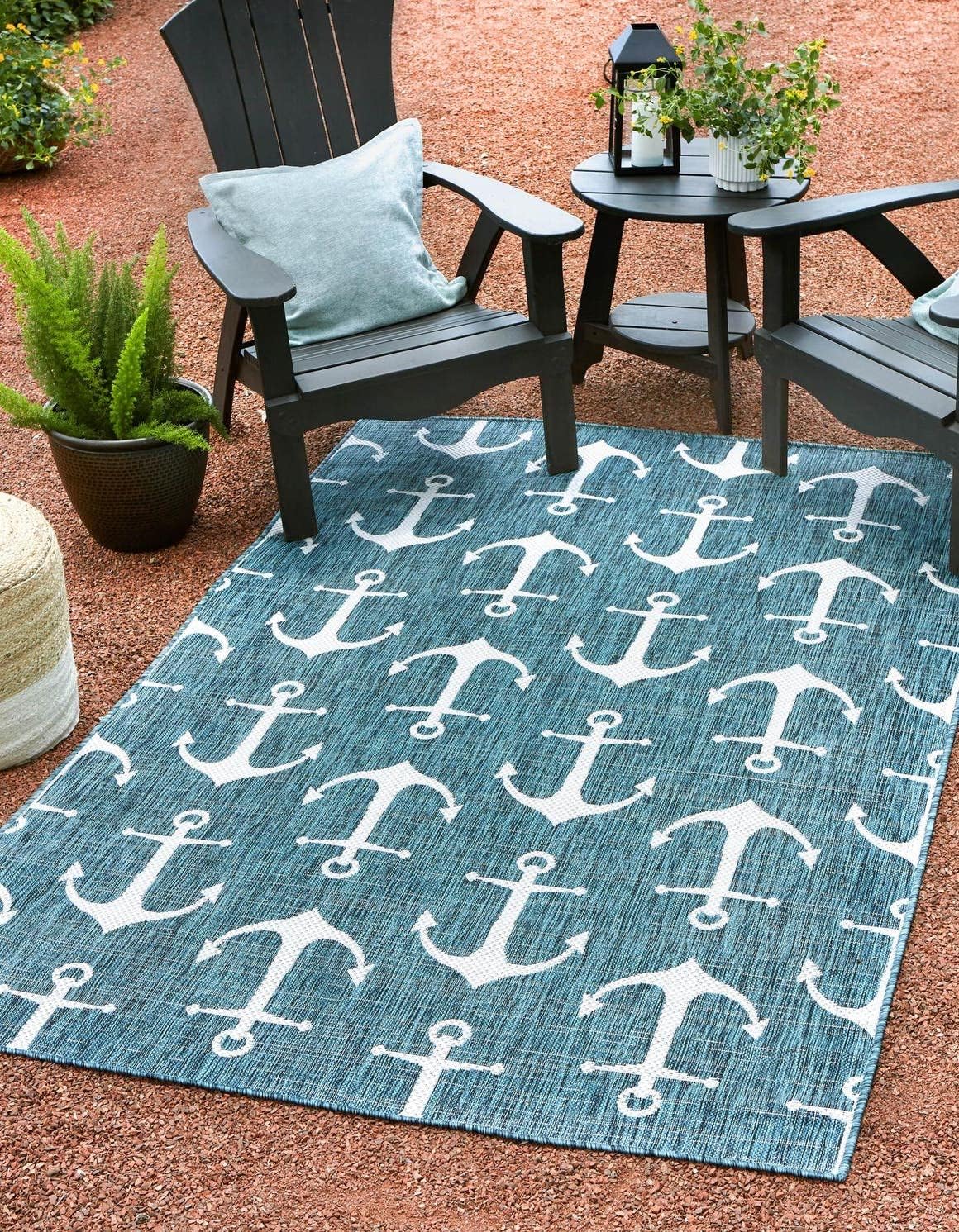 Unique Loom Outdoor Coastal Collection Area Rug - Ahoy (2' 7" x 12' Runner, Blue/ Ivory)