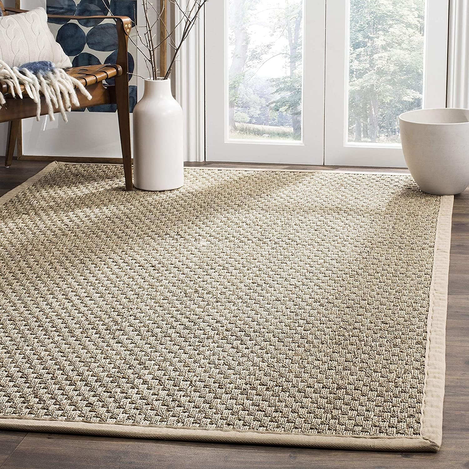 SAFAVIEH Natural Fiber Collection Runner Rug - 2'6" x 8', Natural & Beige, Seagrass, Basketweave Pattern with Border (NF114A)