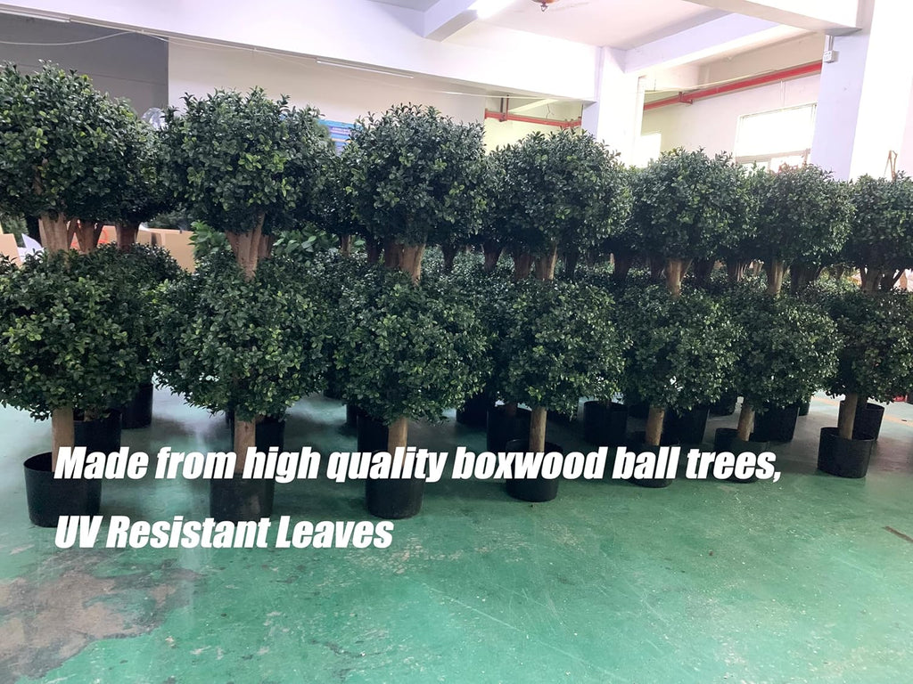 3Ft-35'' Artificial Boxwood Double Ball Topiary Trees,2PACK Faux Topiaries Tree Store Garden Indoor&Outdoor for Porch Home Decor