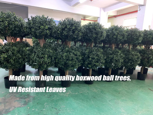 3Ft-35'' Artificial Boxwood Double Ball Topiary Trees,2PACK Faux Topiaries Tree Store Garden Indoor&Outdoor for Porch Home Decor