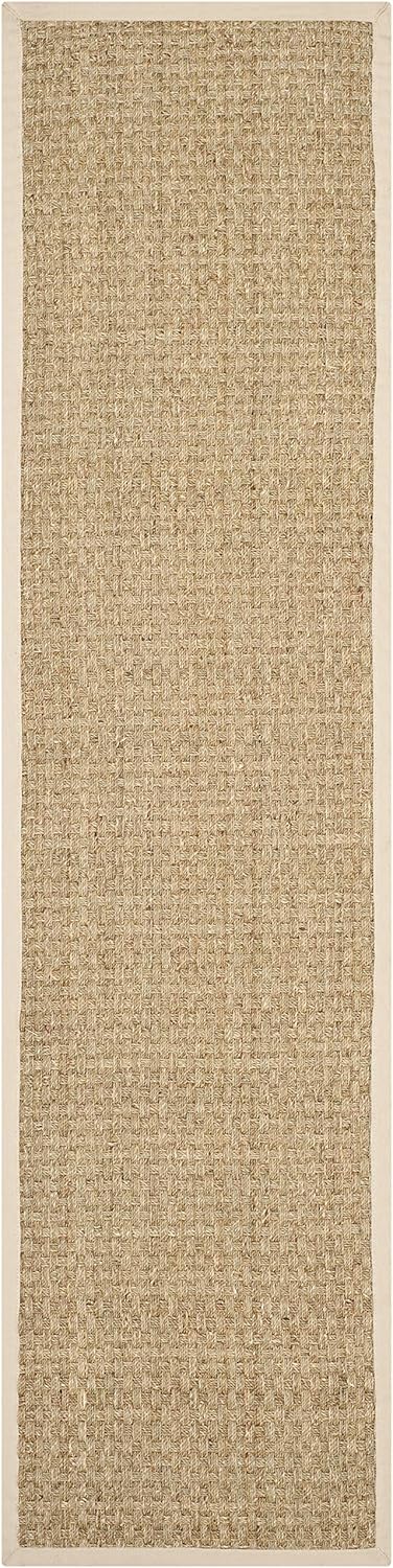 SAFAVIEH Natural Fiber Collection Runner Rug - 2'6" x 8', Natural & Beige, Seagrass, Basketweave Pattern with Border (NF114A)