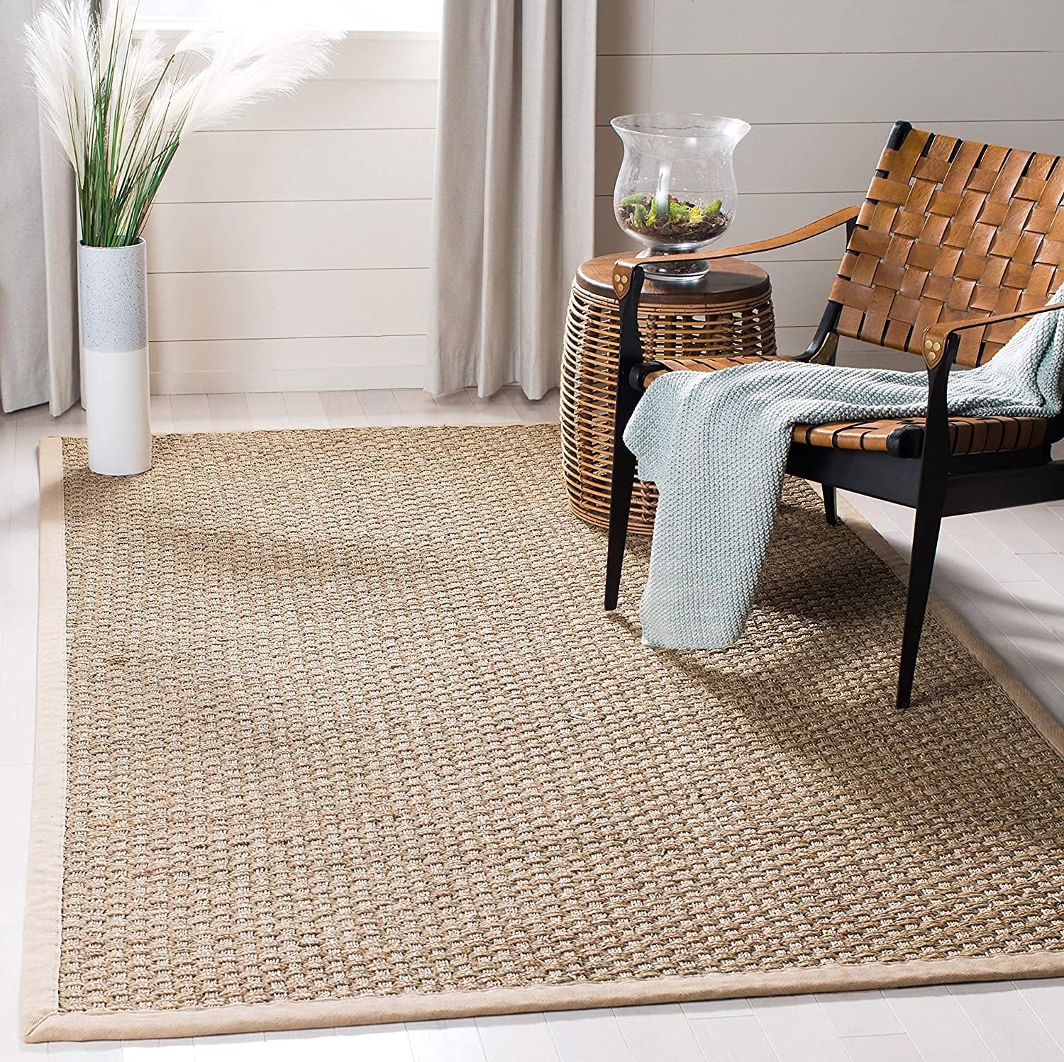 SAFAVIEH Natural Fiber Collection Runner Rug - 2'6" x 8', Natural & Beige, Seagrass, Basketweave Pattern with Border (NF114A)